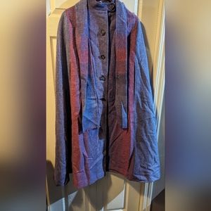 AVOCA irish wool tweed striped long cape coat lagenlook galway shawl